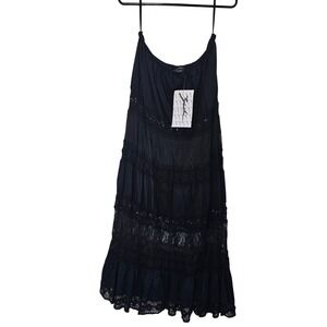 Zashi Womens Black Cotton Tiered Lace Sequin Maxi Dress XL Boho Witchy New